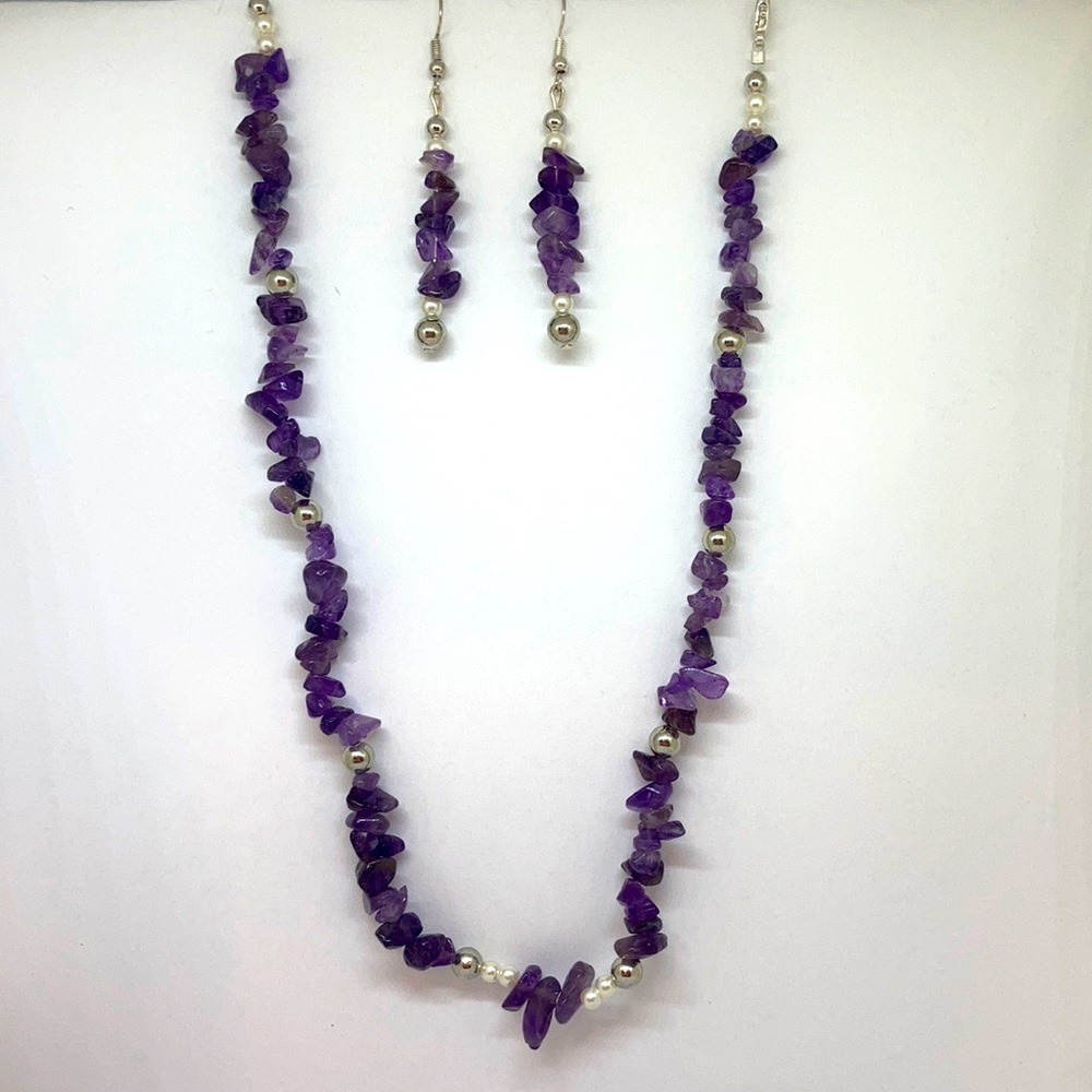 Radiant Amethyst: Genuine Beaded Choker Necklace & Earrings Set
